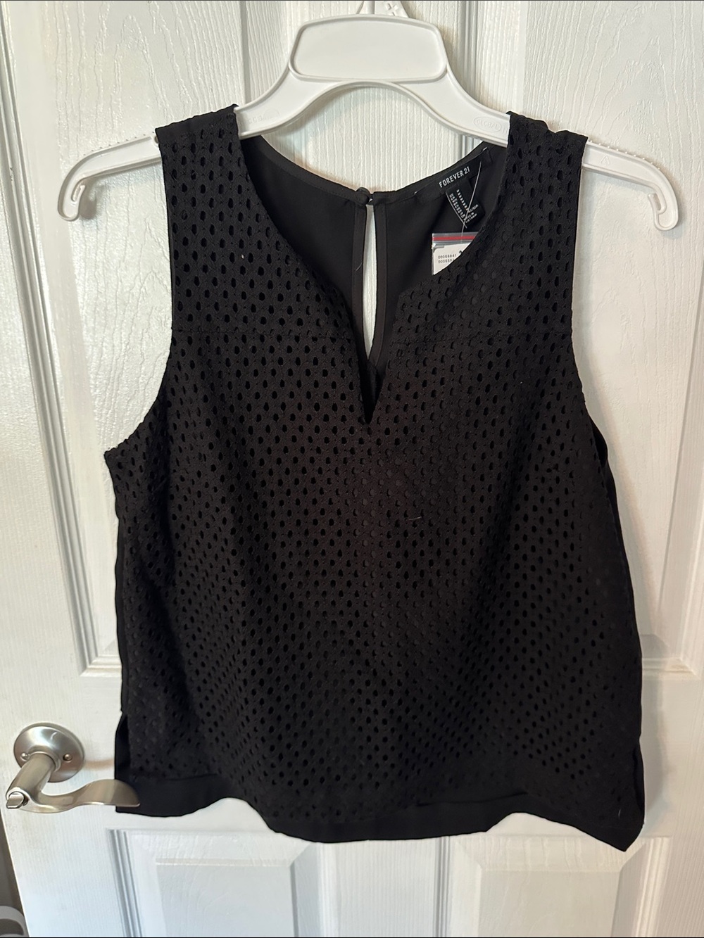 Forever 21 Black Eyelet Notch-Front Sleeveless Top
